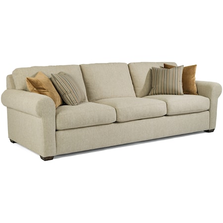 Transitional 105" Three-Cushion Sofa with Rolled Arms