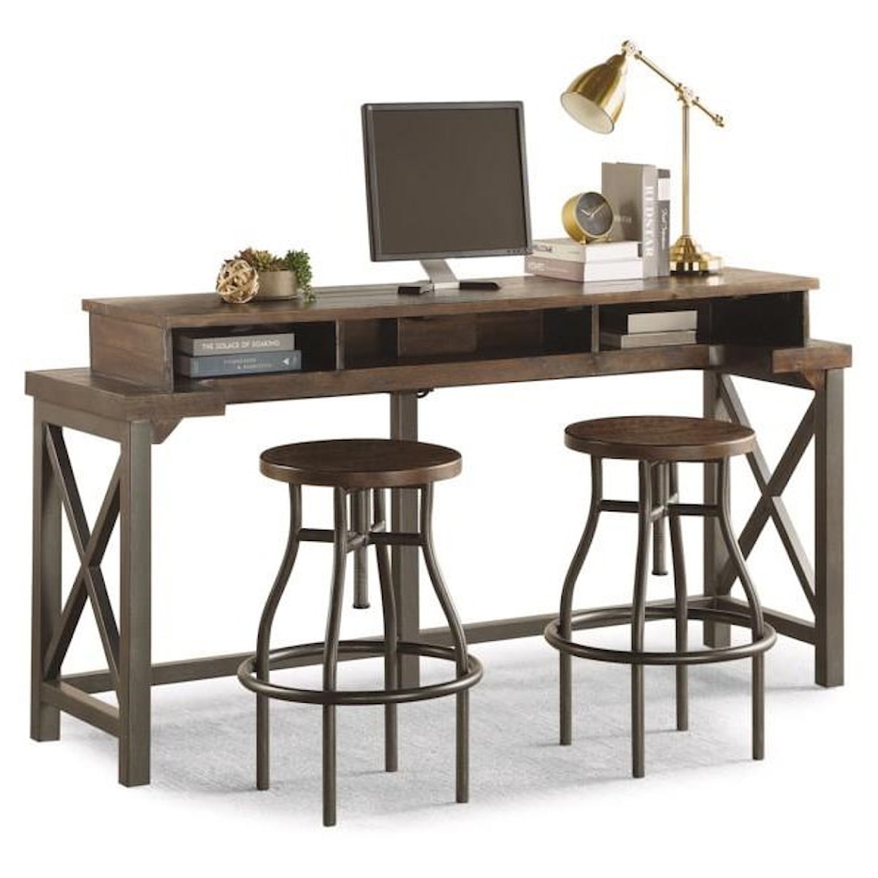 Flexsteel Wynwood Collection Carpenter Work Console with 2 Stools