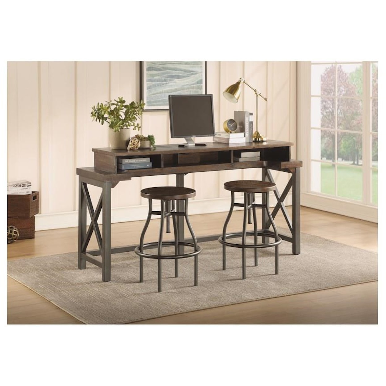 Flexsteel Wynwood Collection Carpenter Work Console with 2 Stools