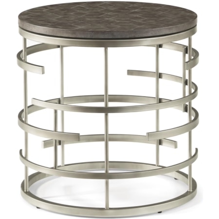 Contemporary Round Lamp Table with Concrete Tabletop