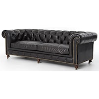 Conrad 96" Sofa with Black Saddletone Leather