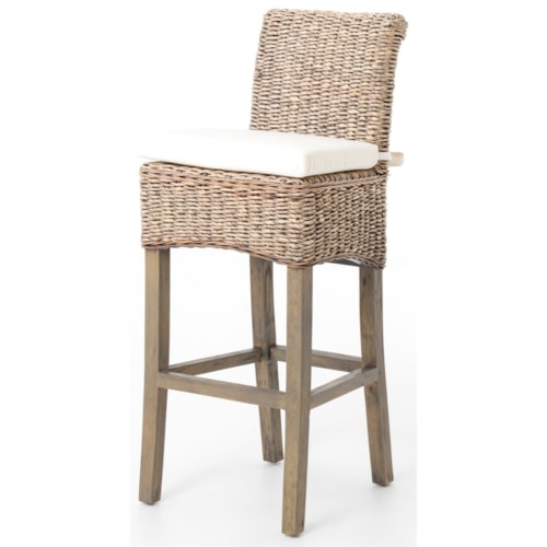 Woven Banana Leaf Barstool w/ Canvas Cushion