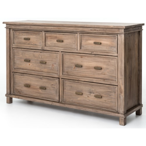 7-Drawer Solid Pine Dressser with Metal Drawer Pulls 