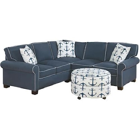 Casual Fully Upholstered Sectional with Block Feet