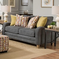 Contemporary Loveseat with Sloping Track Arms
