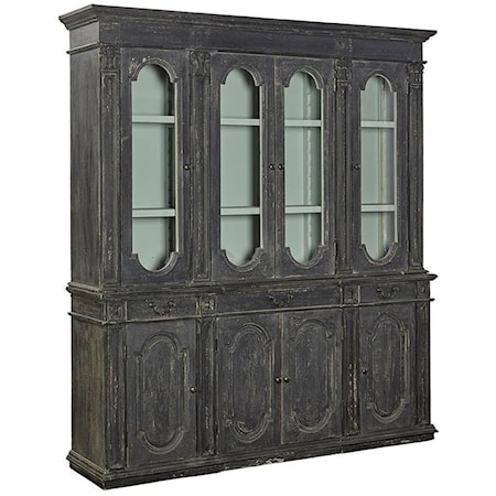 Squires Bookcase/China Cabinet with Distressed Black Finish