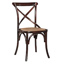 Brown Dining Side Chair with X-Back and Rattan Seat