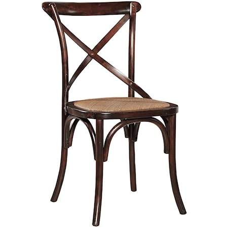 Brown Dining Side Chair with X-Back and Rattan Seat