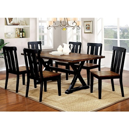 Two Tone Dining Set with Trestle Table