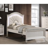 Contemporary Glam Full Bed with Upholstered Headboard with LEDS