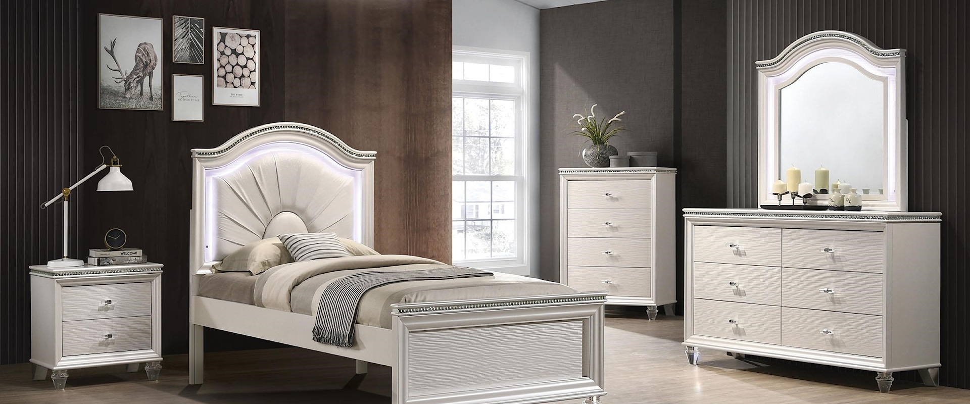 Contemporary Glam 4-Piece Twin Bedroom Set