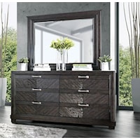 Transitional Style V-Shape Plank Design Dresser Mirror Combo