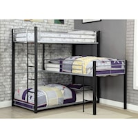 Twin Triple Decker Metal Bunk Bed with Ladders and Guardrails