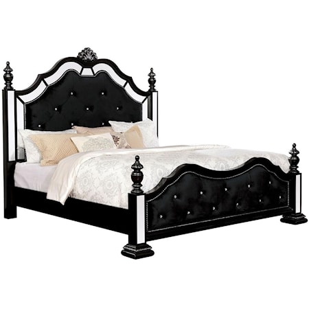 King Poster Bed with Upholstered Headboard and Footboard