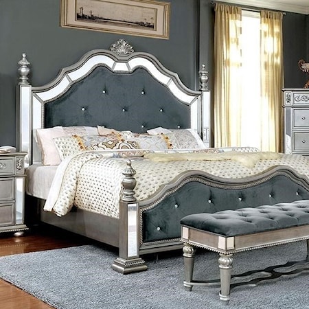 Queen Poster Bed with Upholstered Headboard and Footboard