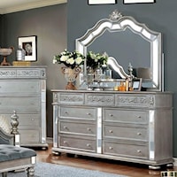 Lavish Traditional Style Dresser & Mirror W/Mirror Trim Inserts