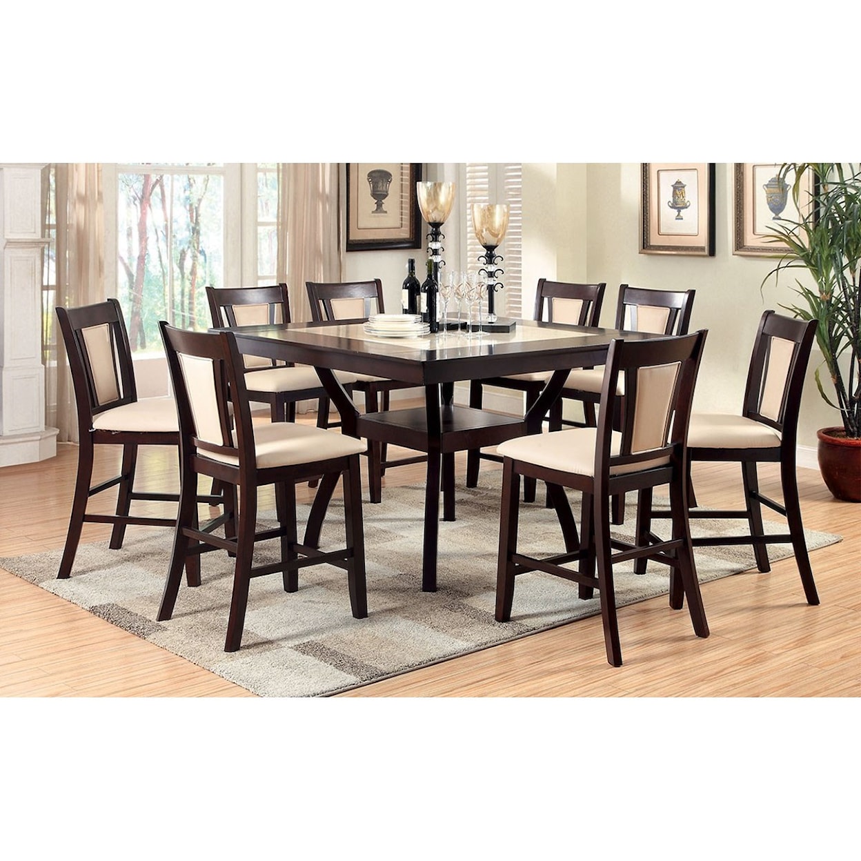 Furniture of America - FOA Brent 9 Pc Counter Height Dining Set