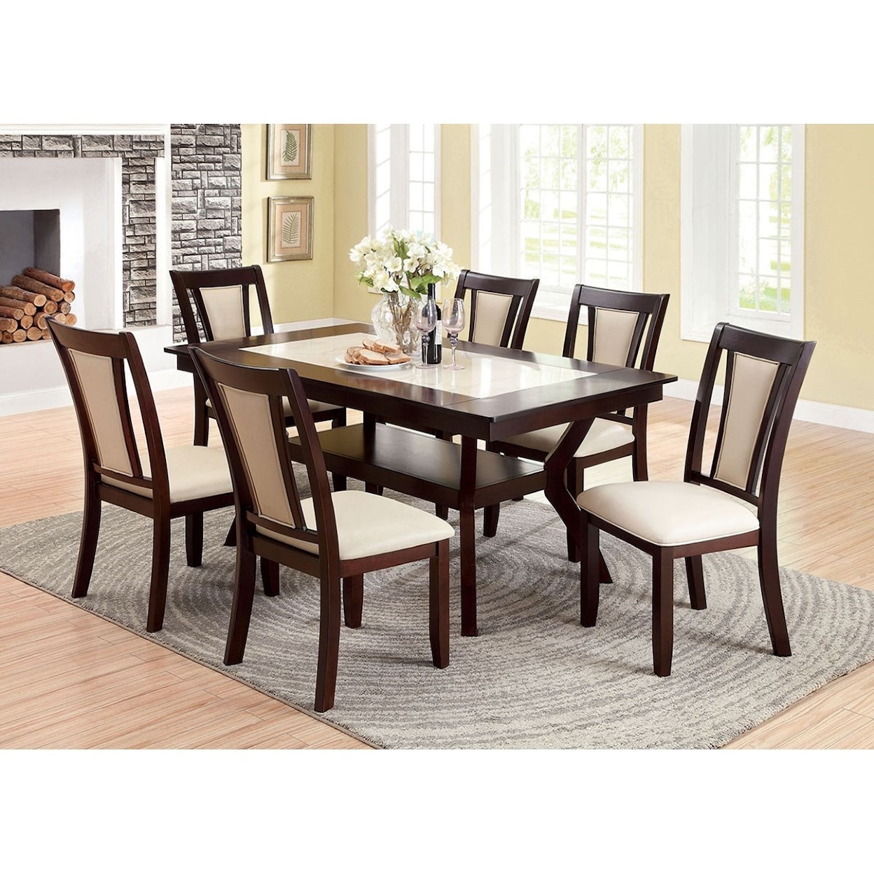 Furniture of America - FOA Brent Dining Table with Faux Marble Insert
