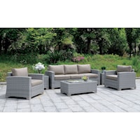 Outdoor Wicker Chat Set with 2 Chairs, Cocktail Table, 2 End Tables