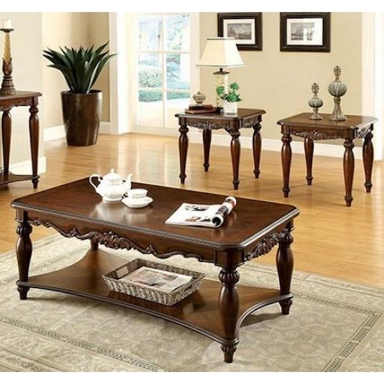 Furniture of America Bunbury 3 Piece Coffee Table and End Tables Set