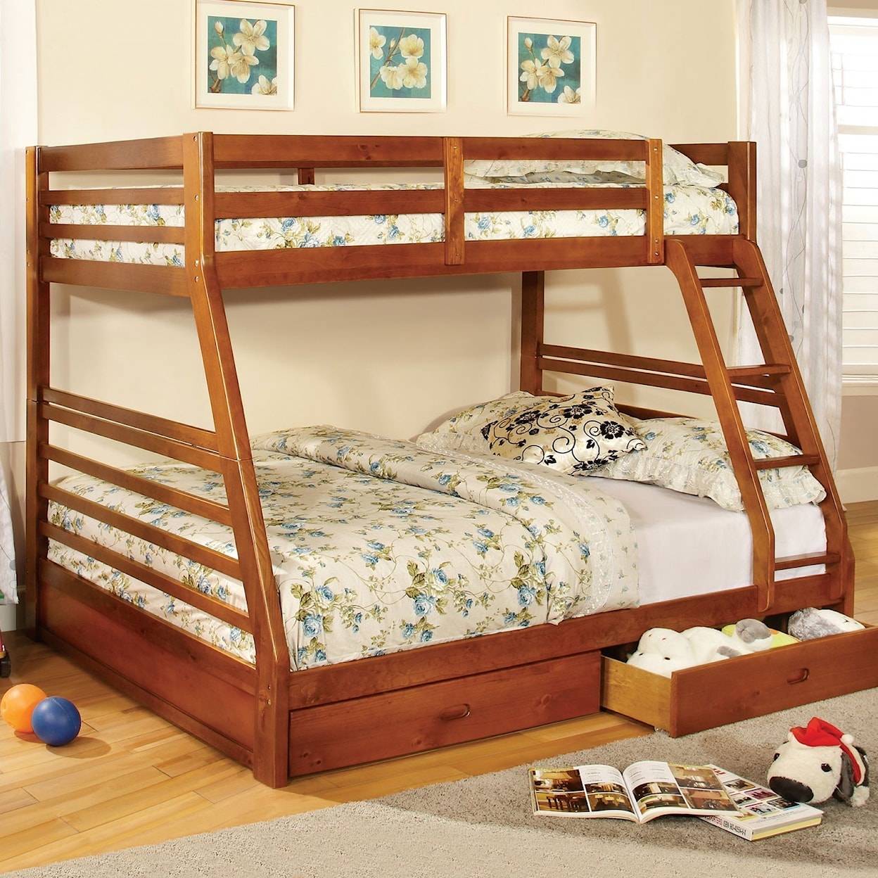 Furniture of America - FOA California III Twin-over-Full Bunk Bed with 2 Drawers