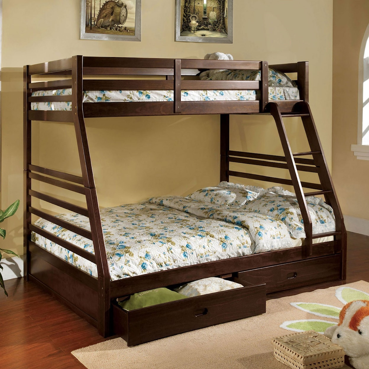 FUSA California III Twin-over-Full Bunk Bed with 2 Drawers