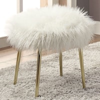 Glam Faux Fur Ottoman with Metal Legs