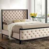 Contemporary Style Wing Back California King bed w/Button-Tufted