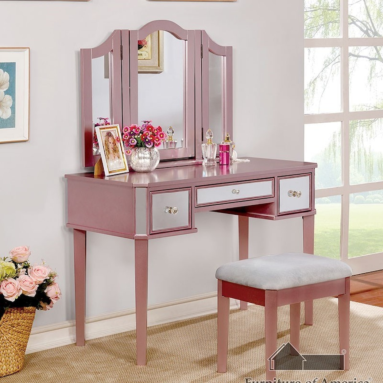 Furniture of America Clarisse Vanity with Stool