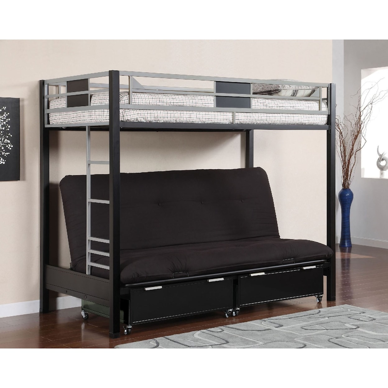 Furniture of America Clifton Twin Loft Bed with Futon Base