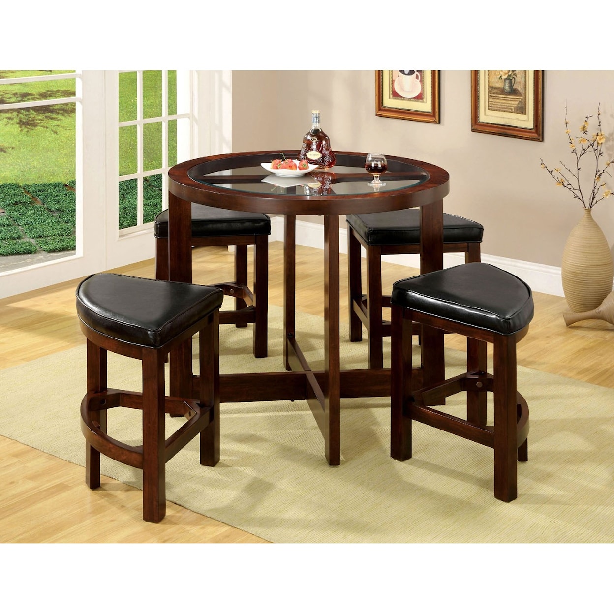 Furniture of America Crystal Cove I 5 Piece Counter Height Dining Set