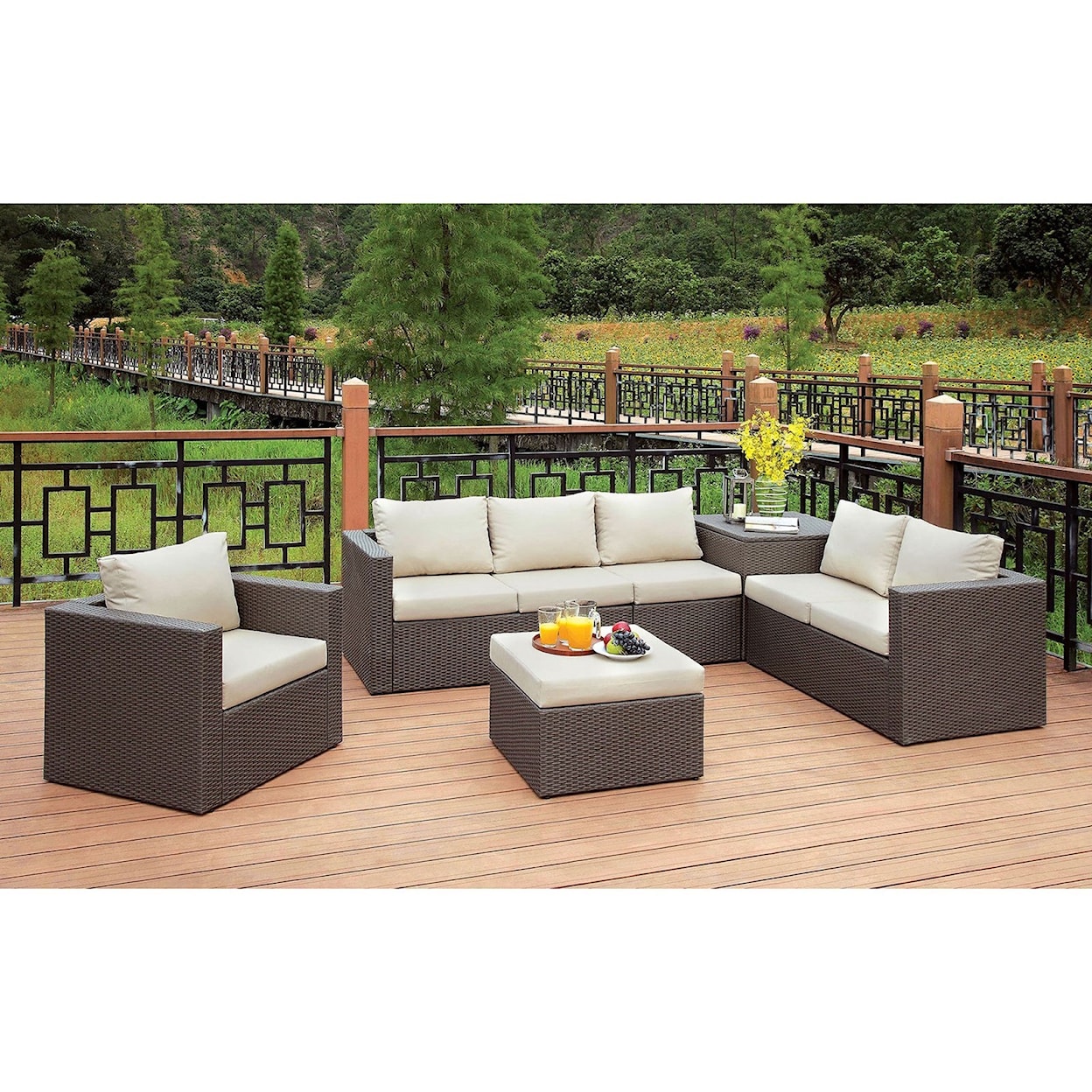 Furniture of America - FOA Davina Patio Sectional with Ottoman