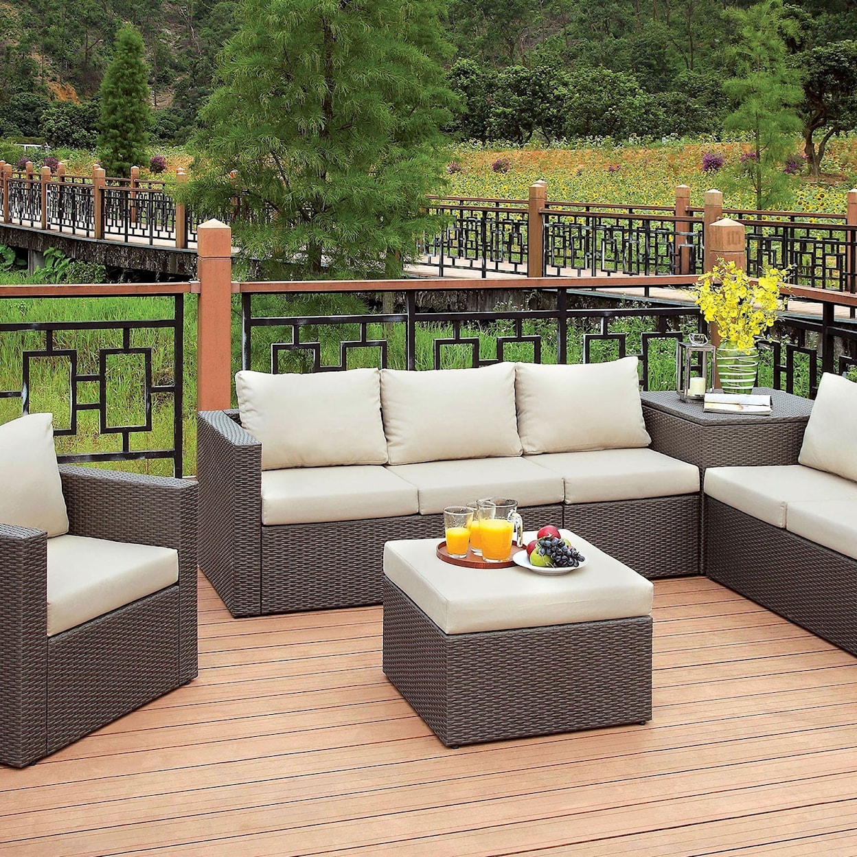 FUSA Davina Patio Sectional with Ottoman