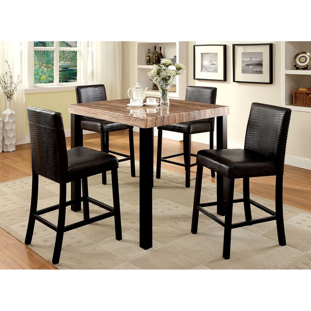 Furniture of America Dimrock Table + 6 Side Chairs