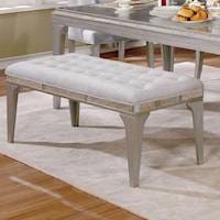 Glam Silver Tufted Dining Bench with Gray Flannel Upholstery