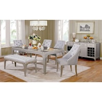 Glam Silver Dining Table + 4 Chairs + Bench