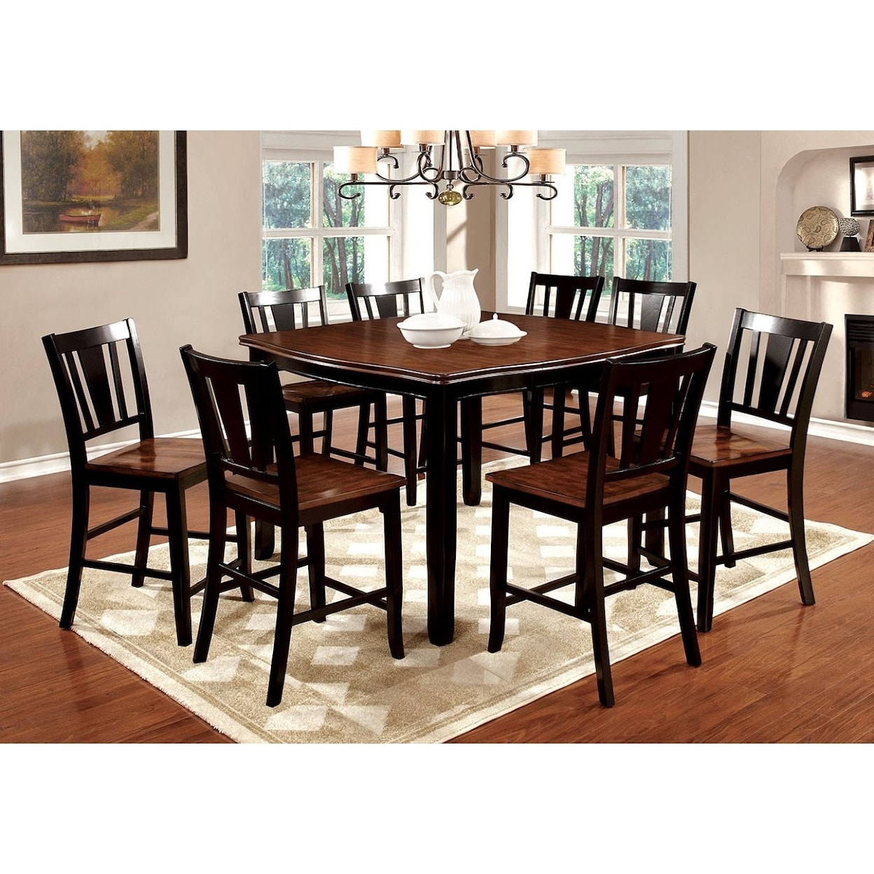 Furniture of America - FOA Dover II Table + 8 Side Chairs