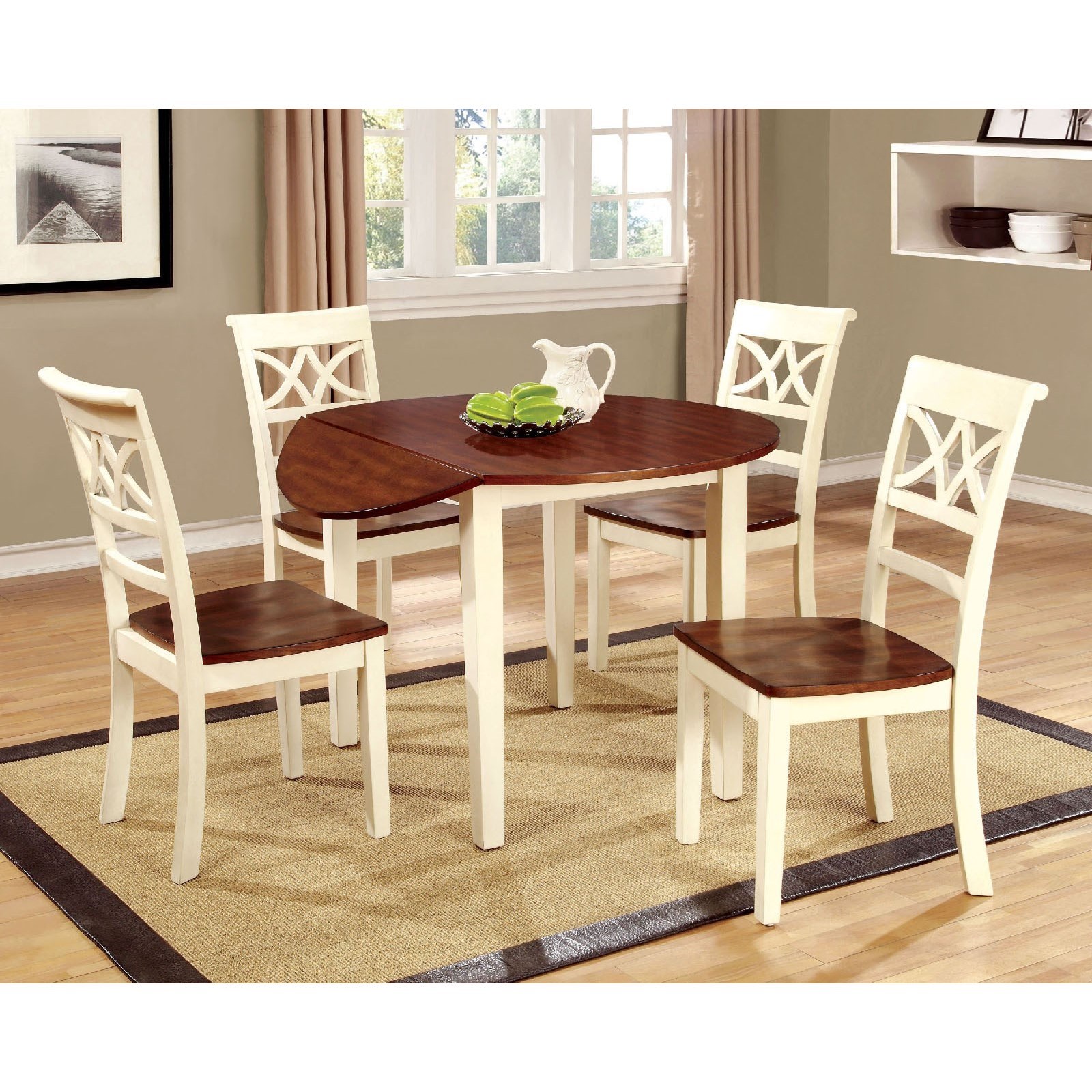 Furniture of America Dover II Round Table w/ Drop Leaf