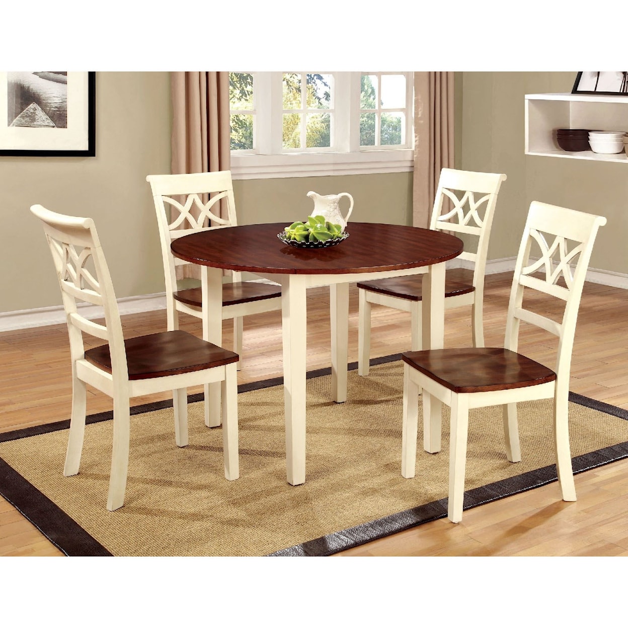 Furniture of America Dover II Round Table w/ Drop Leaf