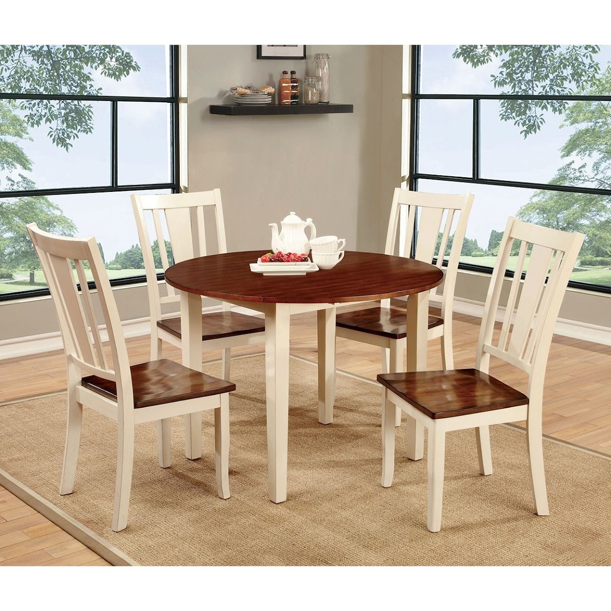 Furniture of America Dover II Round Table w/ Drop Leaf