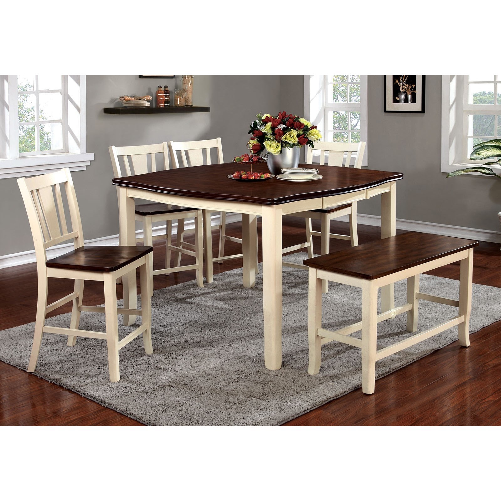 Furniture of America Dover II Round Table w/ Drop Leaf