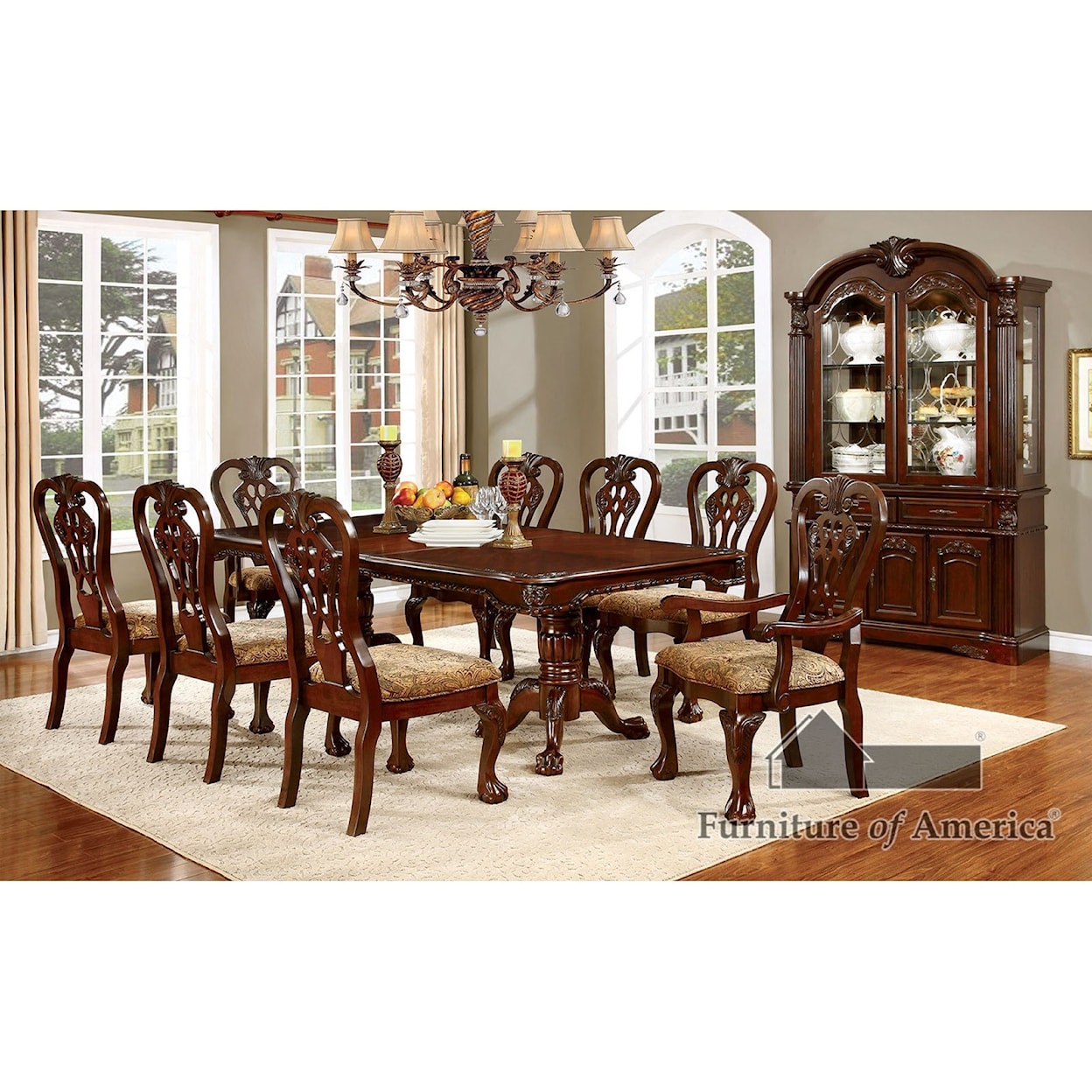Furniture of America Elana Table + 2 Arm Chairs + 4 Side Chairs