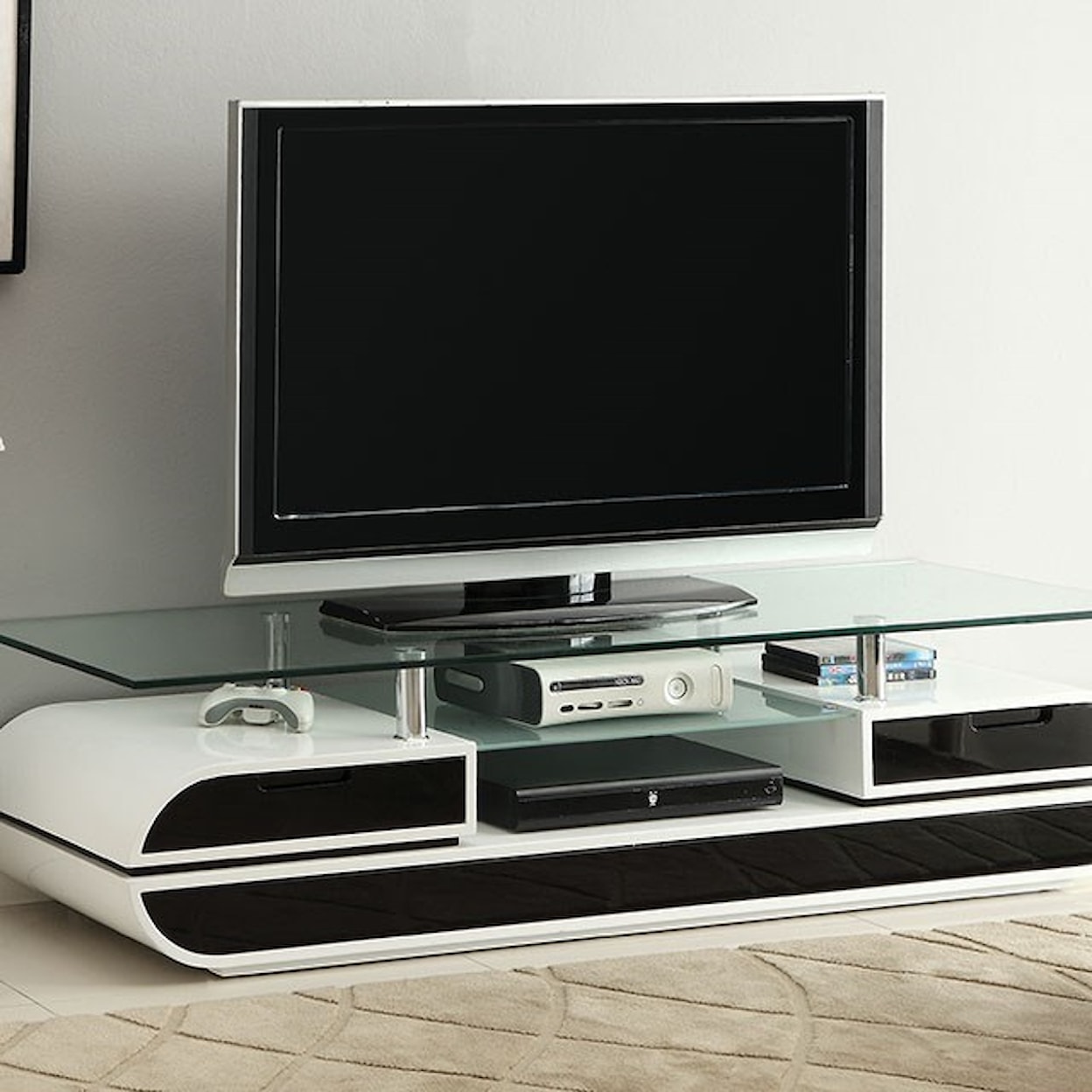 Furniture of America Evos 63" Glass Top TV Console