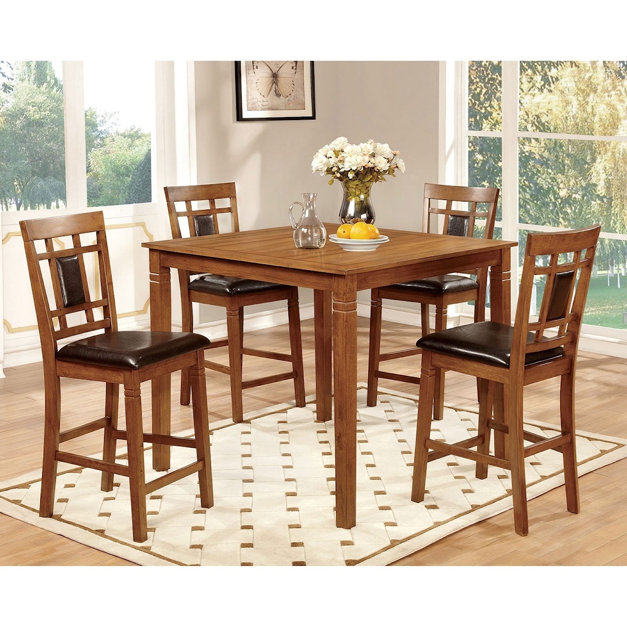 Furniture of America Freeman I 5 Piece Counter Height Table Set