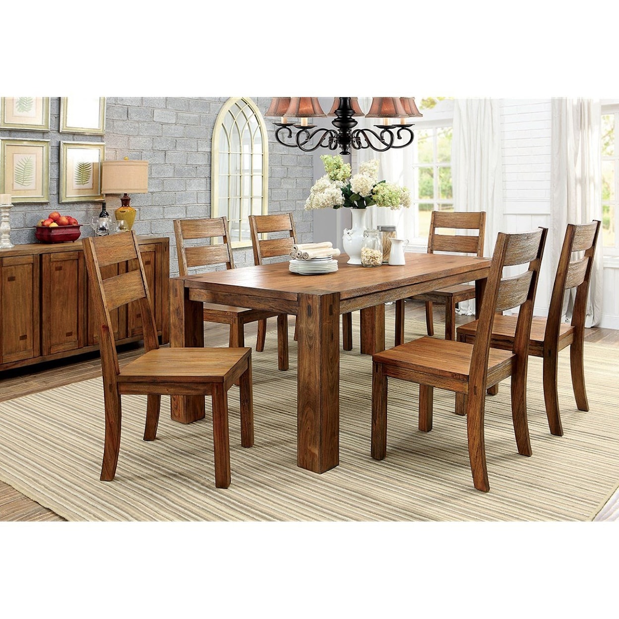 Furniture of America - FOA Frontier Table + 6 Side Chairs