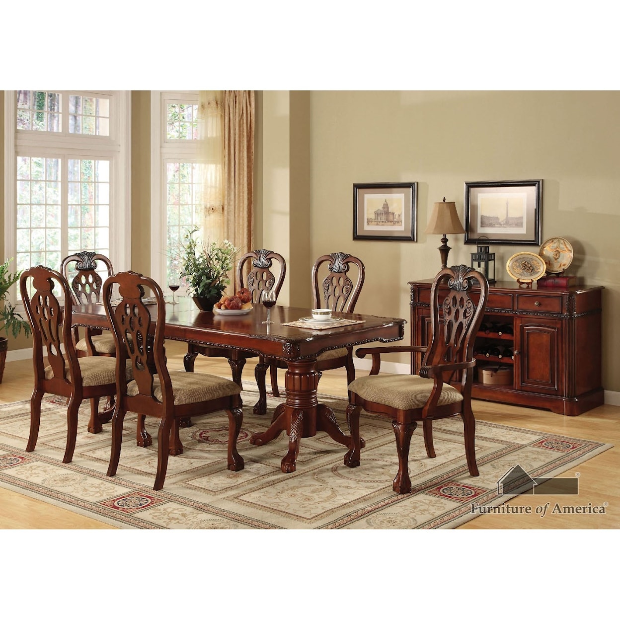 Furniture of America Georgetown Formal Dining Table w/ Double Pedestals
