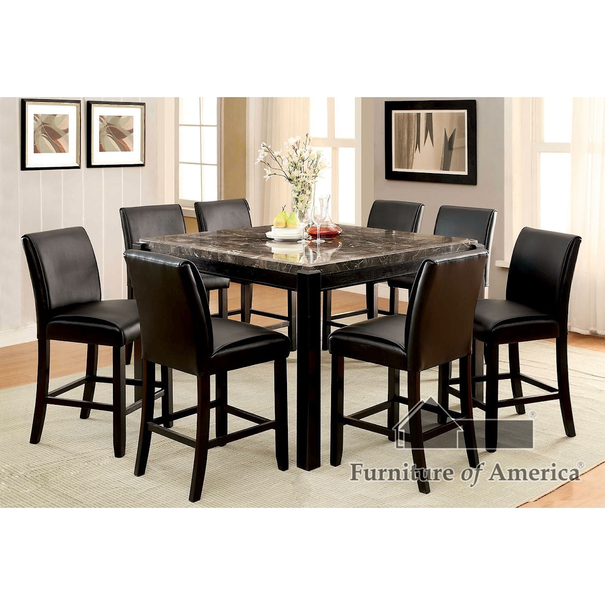 Furniture of America Grandstone I Table + 8 Chairs