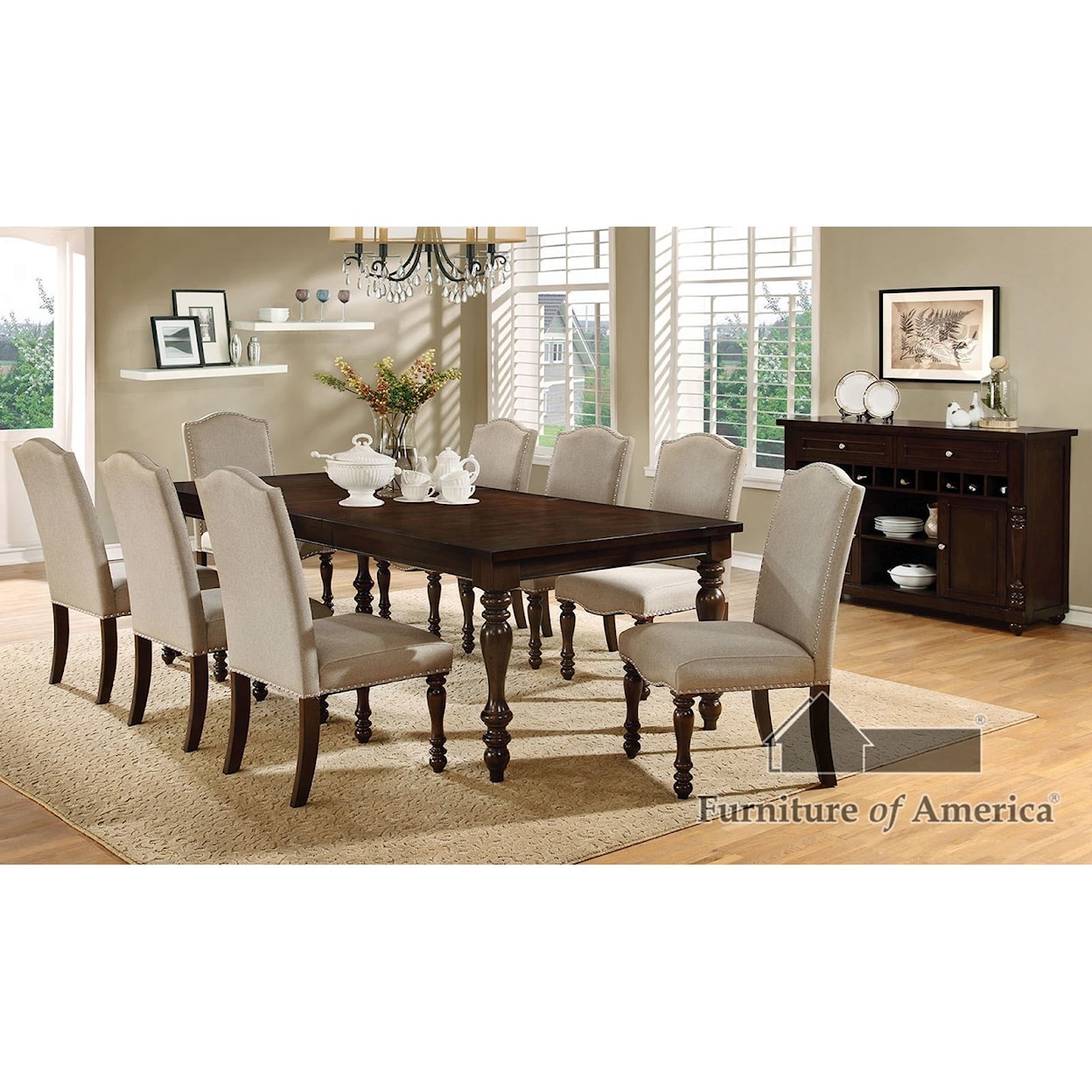 Furniture of America Holcroft Table + 4 Side Chairs + Bench