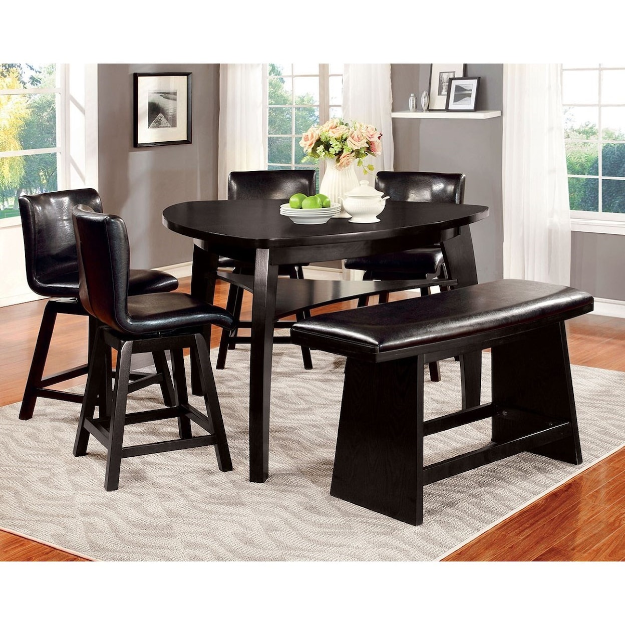 Furniture of America Hurley Table, 4 Chairs and Bench Set