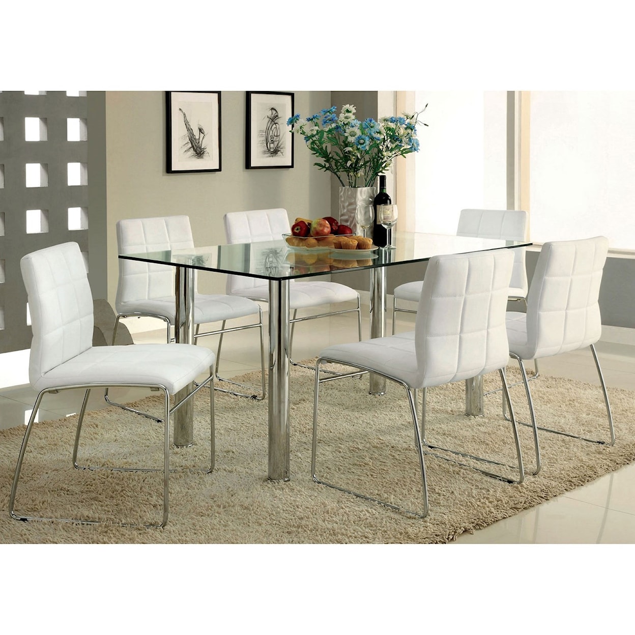 Furniture of America - FOA Kalawao Table and 6 Side Chairs